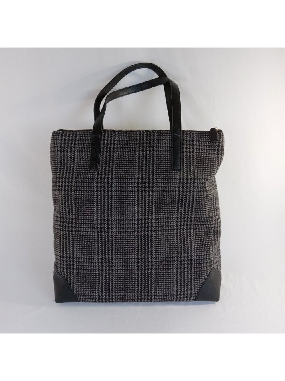 Mark & Graham Glen Plaid Tote Bag Black Gray Wool Blend Zippered 15x15x6 Handbag